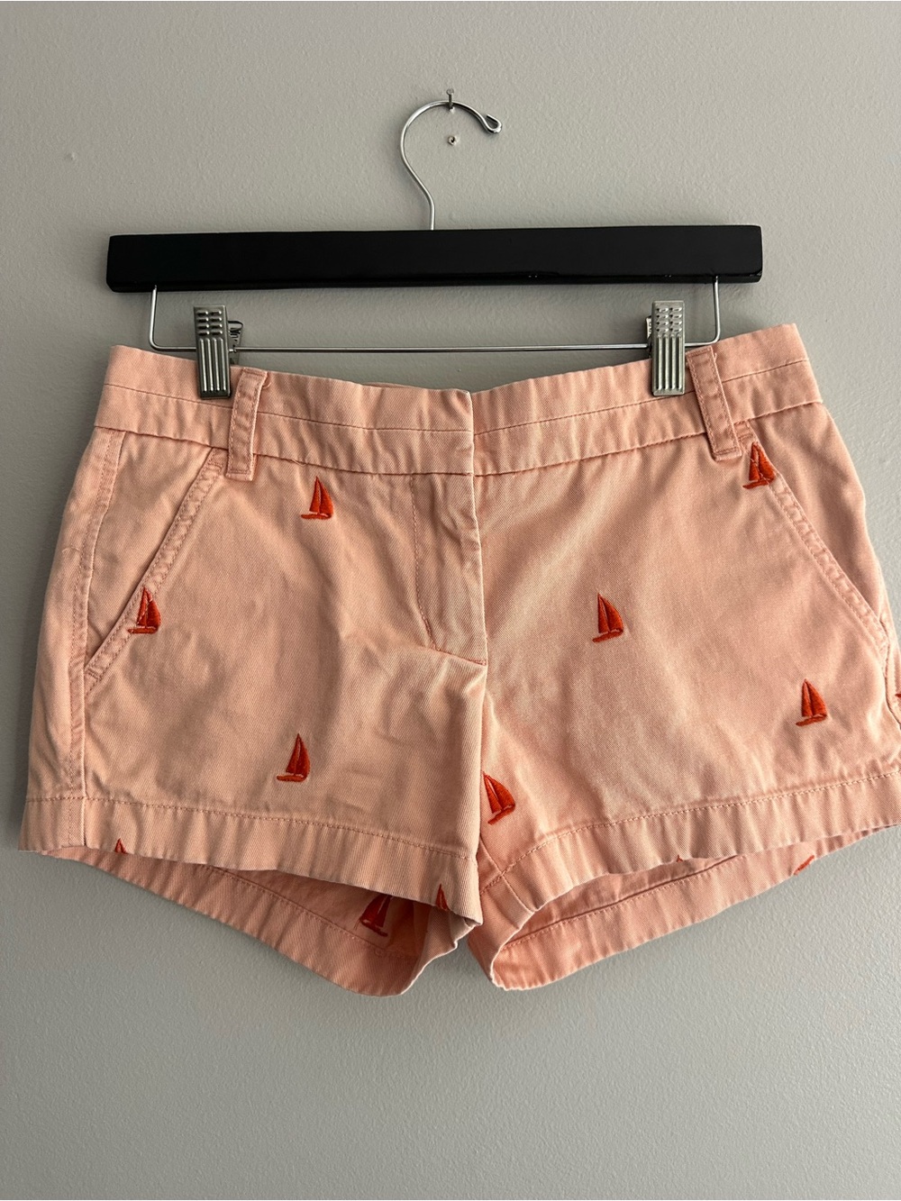 J. Crew Peach Shorts with Red Sailboat Embroidery